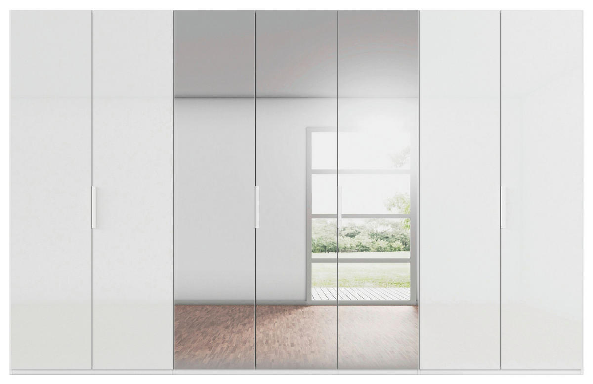 DREHTÜRENSCHRANK 350/235/61 cm,  in Weiß, 7-türig  - Weiß, Basics, Glas/Holzwerkstoff (350/235/61cm) - Novel