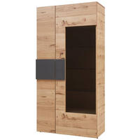 VITRINE in furniert, mehrschichtige Massivholzplatte (Tischlerplatte) Wildeiche Anthrazit, Eichefarben  - Eichefarben/Anthrazit, Natur, Glas/Holz (97,2/194/43,5cm) - Voglauer