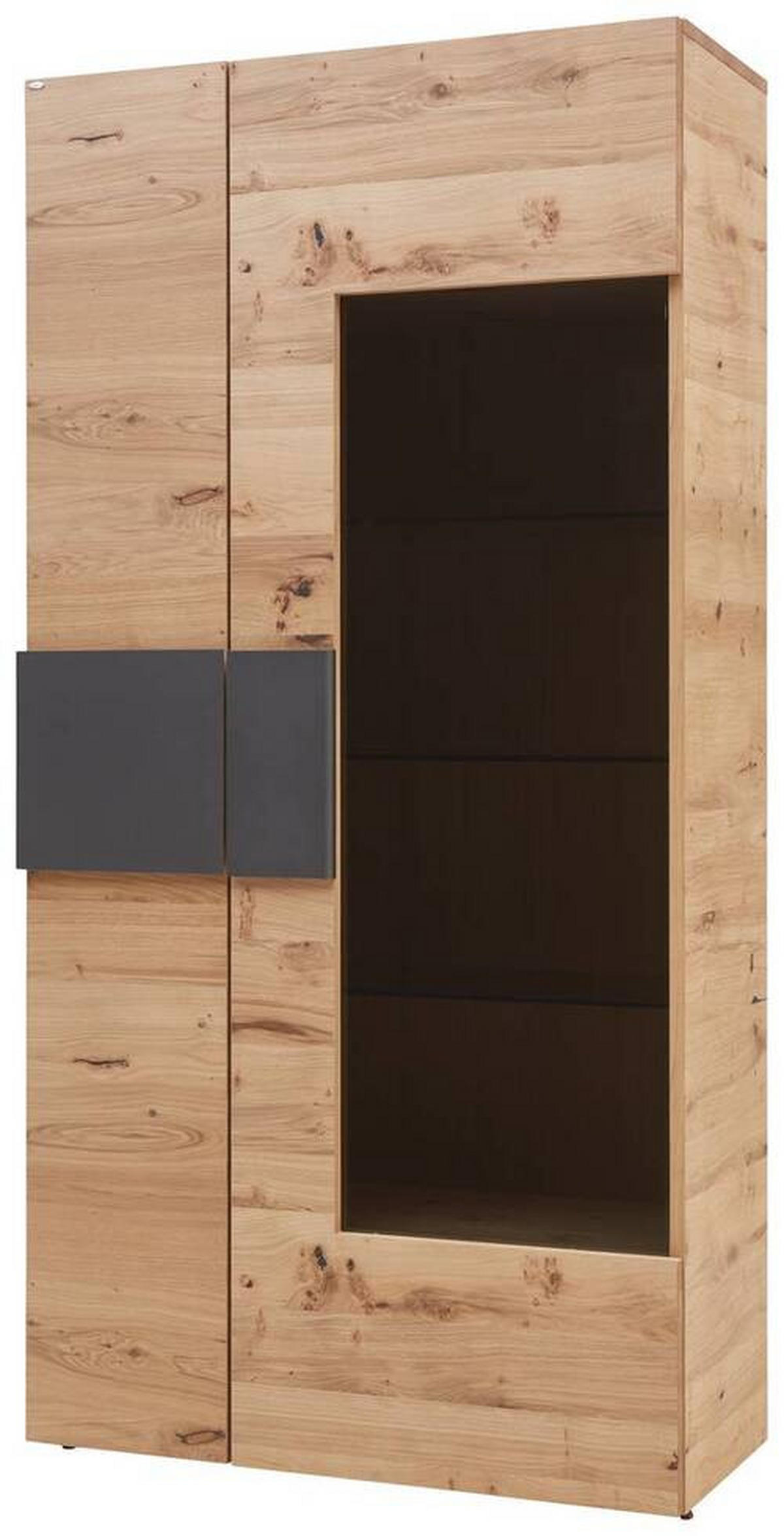 VITRINE in furniert, mehrschichtige Massivholzplatte (Tischlerplatte) Wildeiche Anthrazit, Eichefarben  - Eichefarben/Anthrazit, Natur, Glas/Holz (97,2/194/43,5cm) - Voglauer