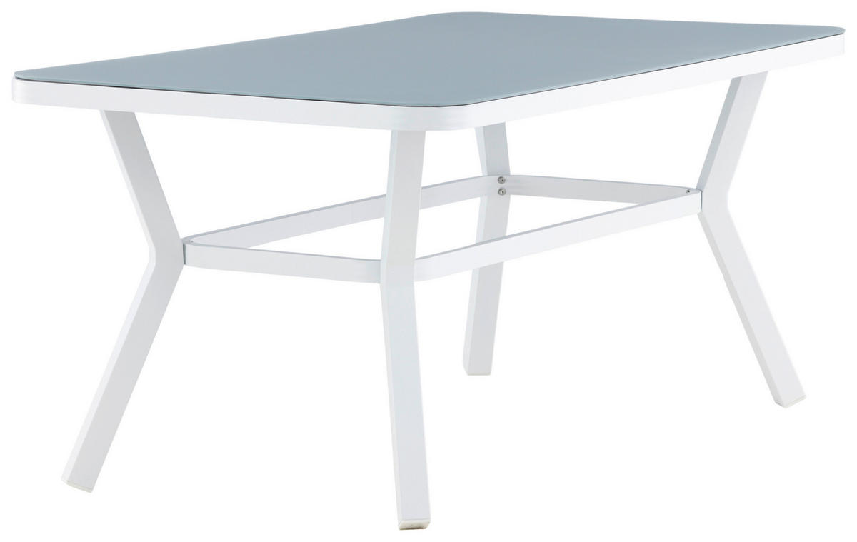 GARTENTISCH 160/90/74 cm Metall, Glas rechteckig  - Weiß/Grau, KONVENTIONELL, Glas/Metall (160/90/74cm) - Gardenson