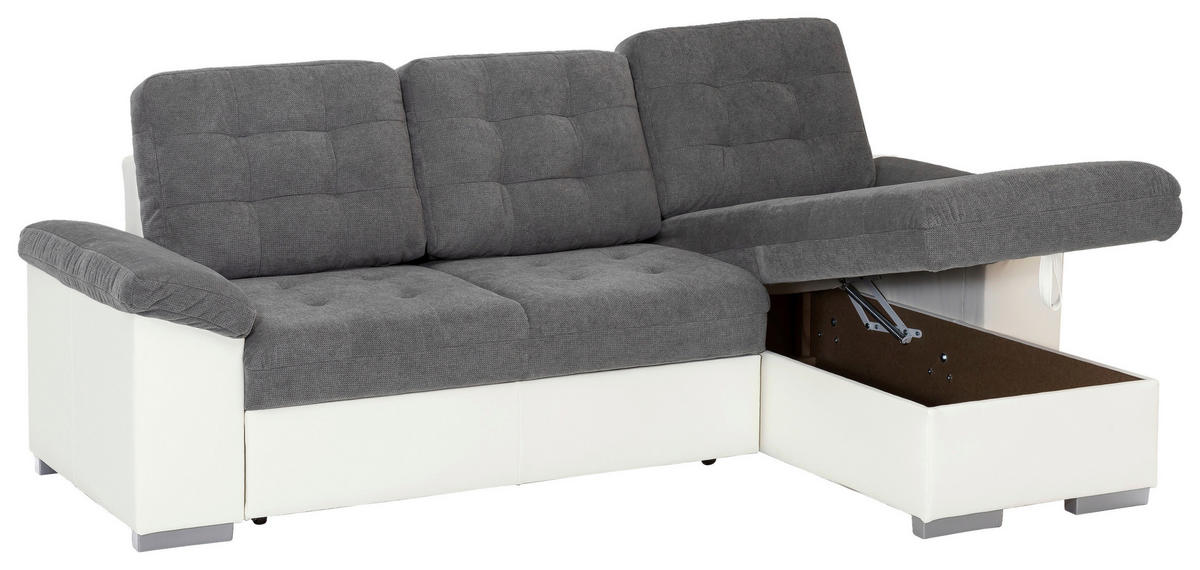 ECKSCHLAFSOFA Creme, Dunkelgrau Mikrofaser  - Dunkelgrau/Creme, MODERN, Kunststoff/Textil (232/148cm) - MID.YOU