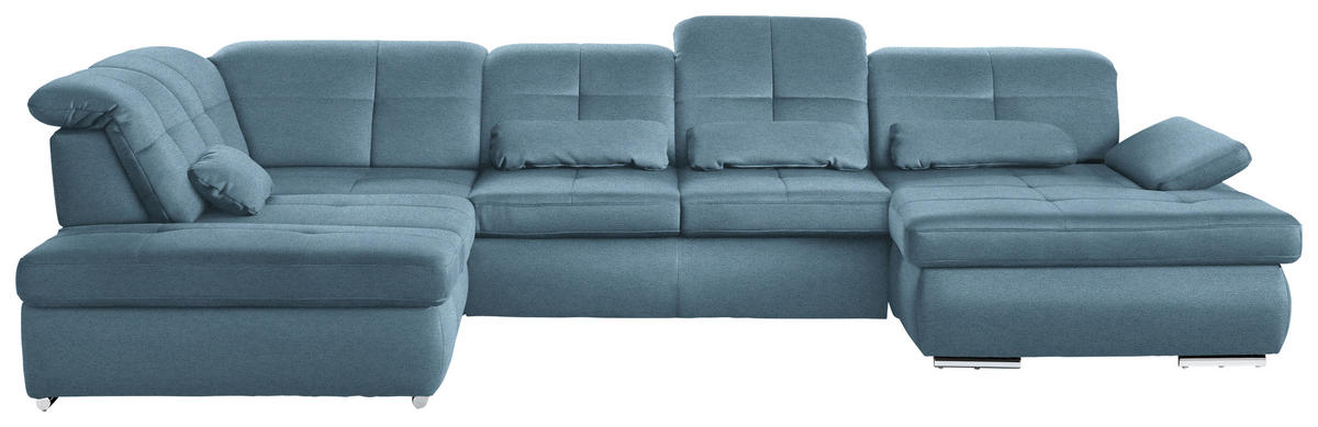 WOHNLANDSCHAFT  in Mikrofaser Hellblau  - Chromfarben/Hellblau, Design, Holzwerkstoff/Textil (260/371/195cm) - Beldomo Style