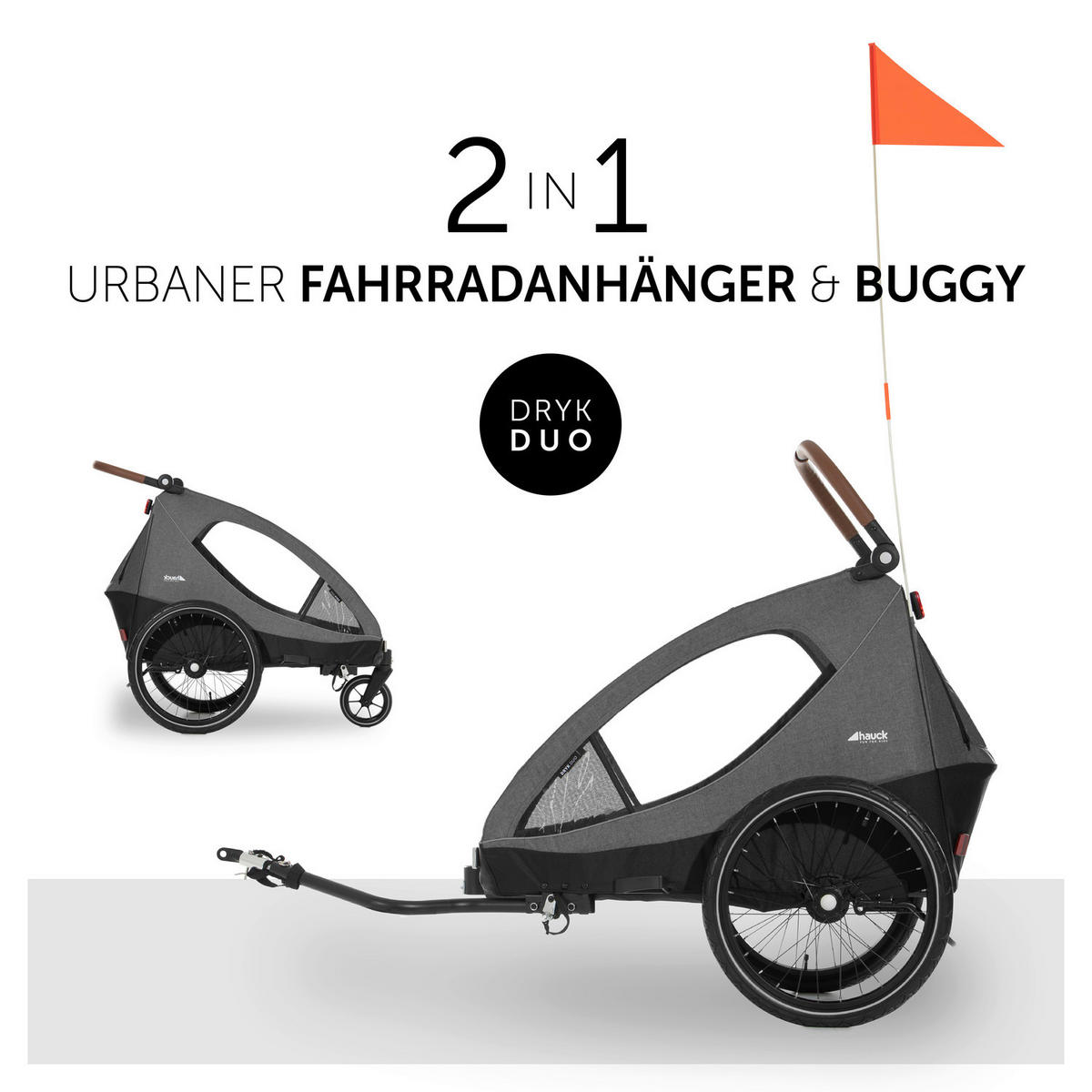 FAHRRADANHÄNGER   DRYK DUO  - Grau, Basics, Kunststoff/Textil (79/99/118cm) - Hauck