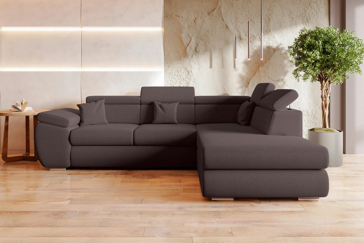 ECKSOFA Graubraun Struktur  - Chromfarben/Graubraun, KONVENTIONELL, Kunststoff/Textil (282/205cm) - Carryhome
