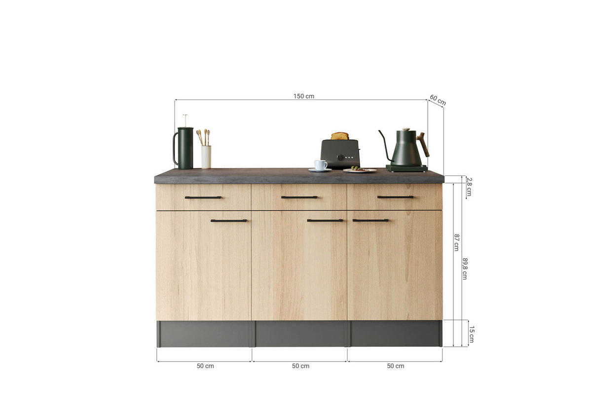 BÄNKSKÅP 150/90/60 cm  i grå, ek Artisan  - svart/grå, Trend, metall/trämaterial (150/90/60cm) - Respekta