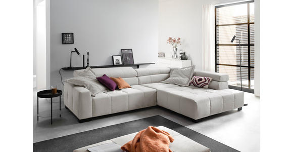 ECKSOFA Creme Velours  - Creme/Schwarz, KONVENTIONELL, Textil/Metall (311/219cm) - Hom`in