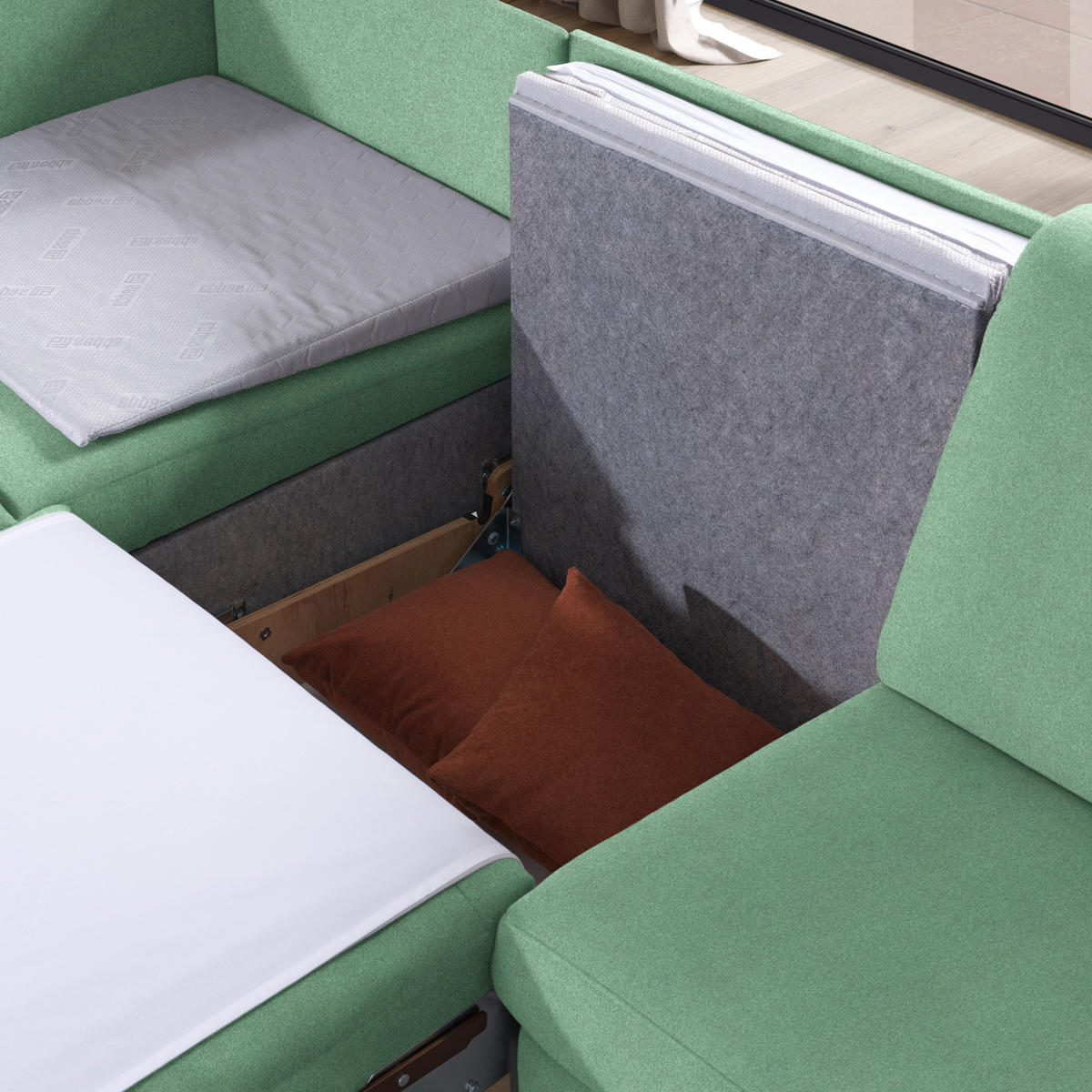 ECKSOFA in Flachgewebe Mintgrün  203/261 cm  - Eichefarben/Mintgrün, KONVENTIONELL, Holz/Textil (203/261cm) - Sedda