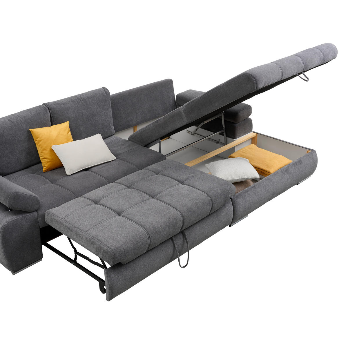 ECKSOFA Grau Flachgewebe  - Chromfarben/Weiß, Design, Kunststoff/Textil (294/173cm) - Carryhome