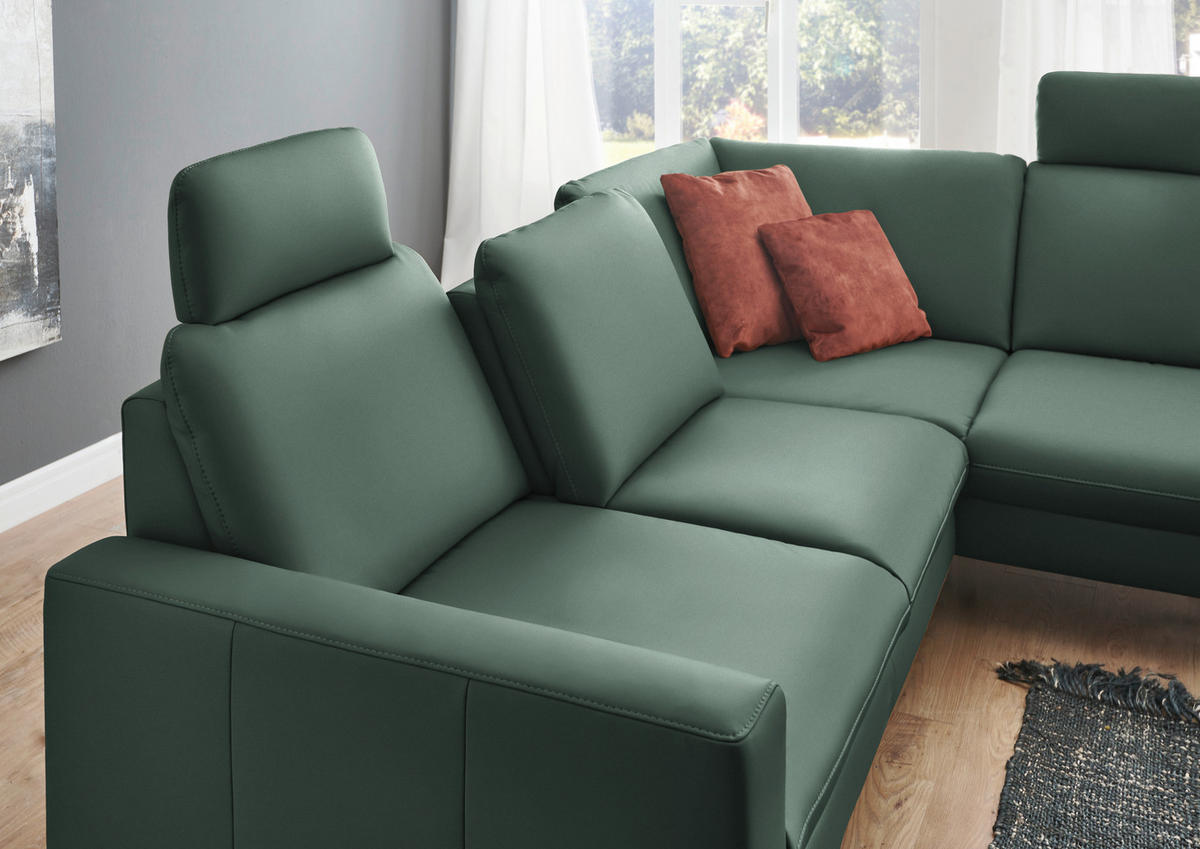 ECKSOFA in Echtleder Opal  - Opal/Schwarz, Design, Leder/Metall (250/194cm) - Beldomo Premium
