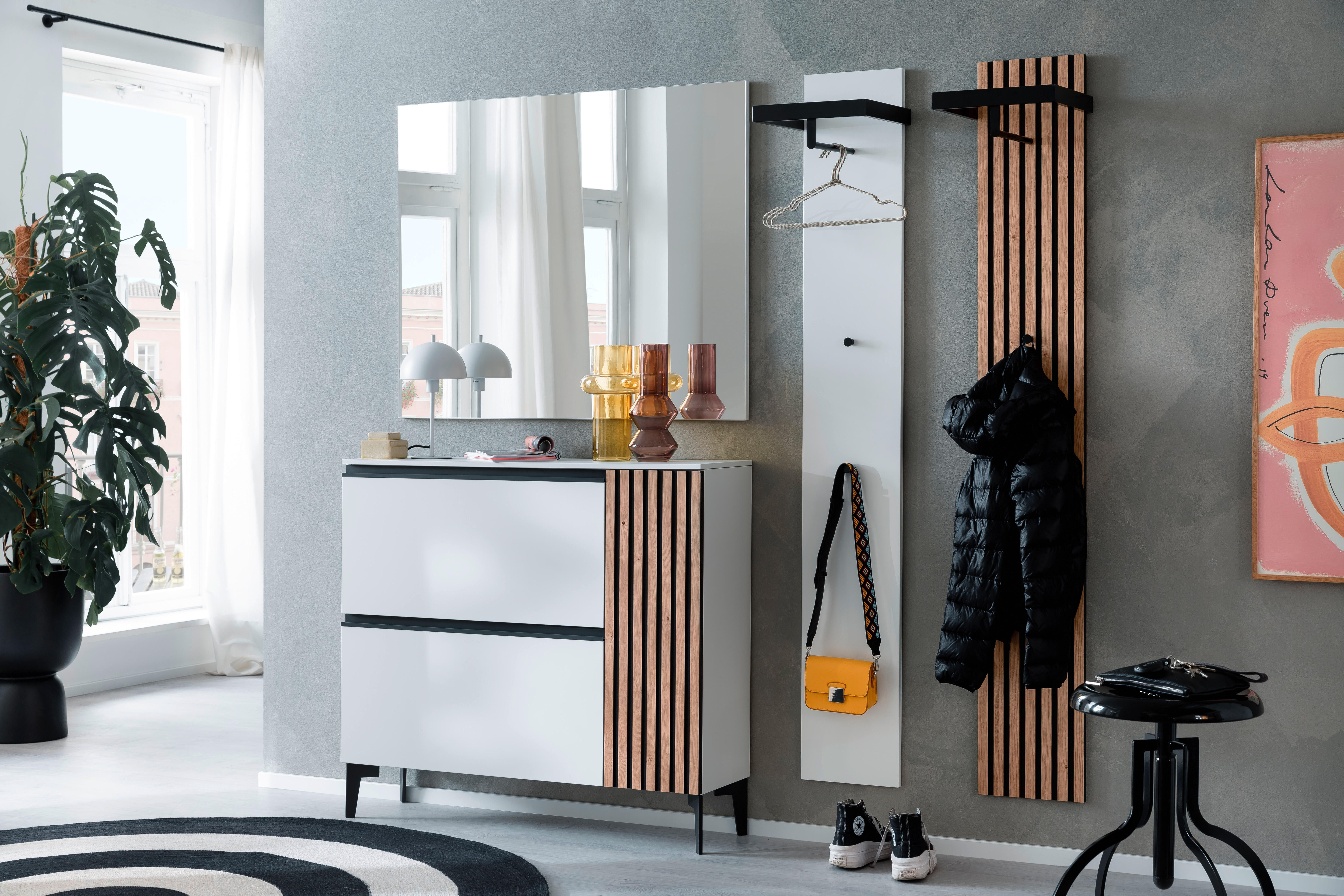 SCHUHSCHRANK  in 107/97/30 cm  - Weiss/Eichefarben, Design, Holz/Holzwerkstoff (107/97/30cm) - Moderano