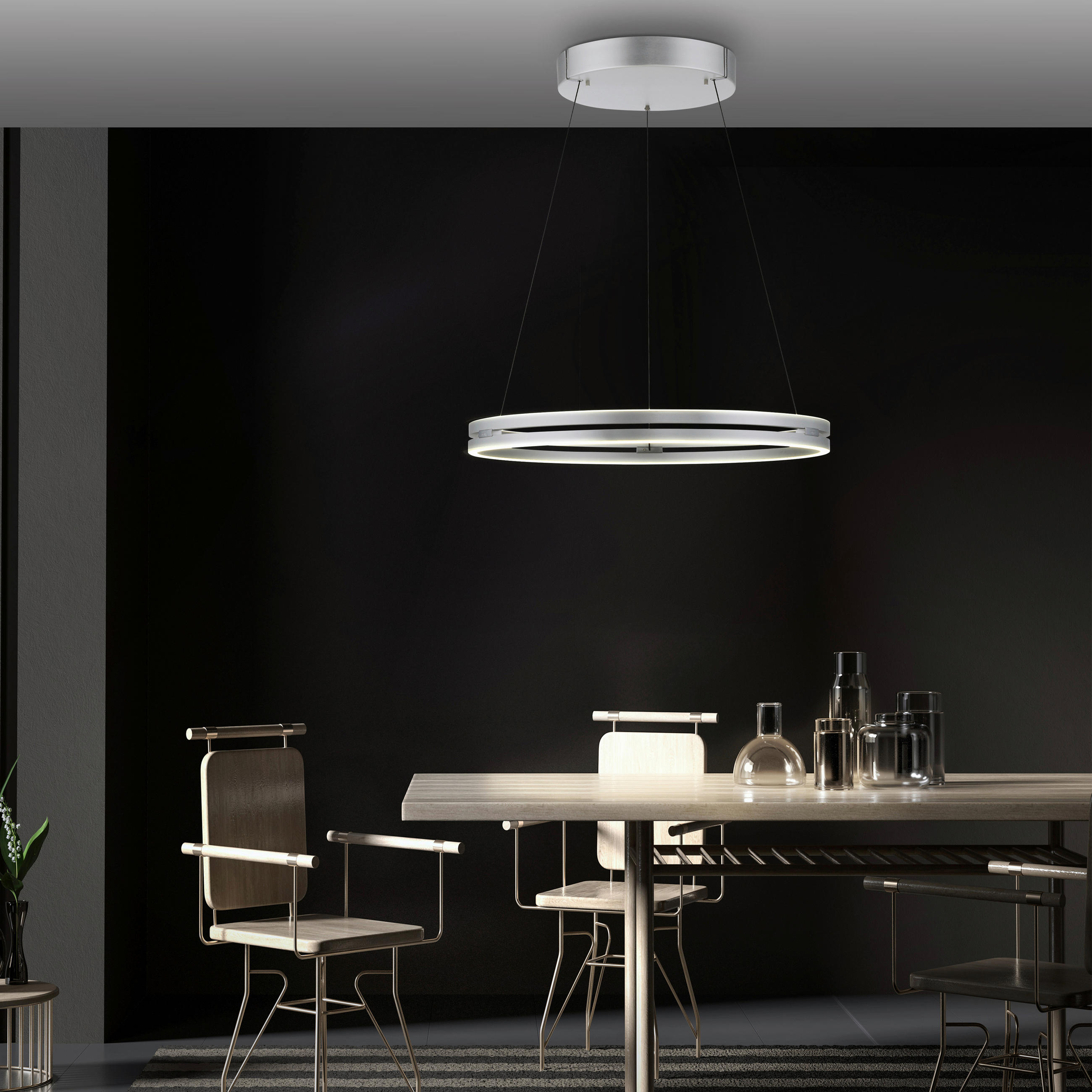LED-HÄNGELEUCHTE 69,5/69,5/350 cm  - Alufarben, Design, Kunststoff/Metall (69,5/69,5/350cm) - Neuhaus PURE