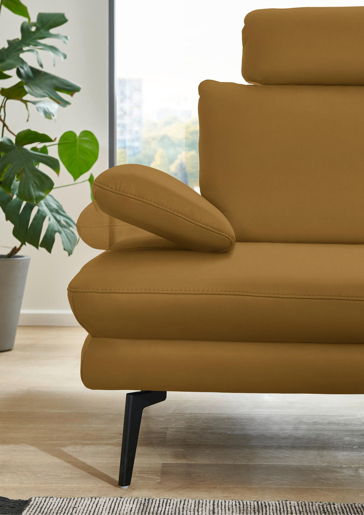 ECKSOFA in Echtleder Currygelb  310/180 cm  - Currygelb/Schwarz, Design, Leder/Metall (310/180cm) - Dieter Knoll