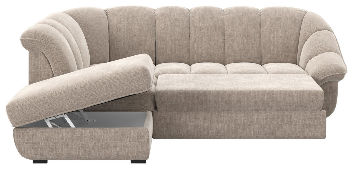 ECKSOFA Naturfarben Chenille Bettkasten, Schlaffunktion, Rücken echt  - Schwarz/Naturfarben, KONVENTIONELL, Kunststoff/Textil (222/260cm) - Welnova