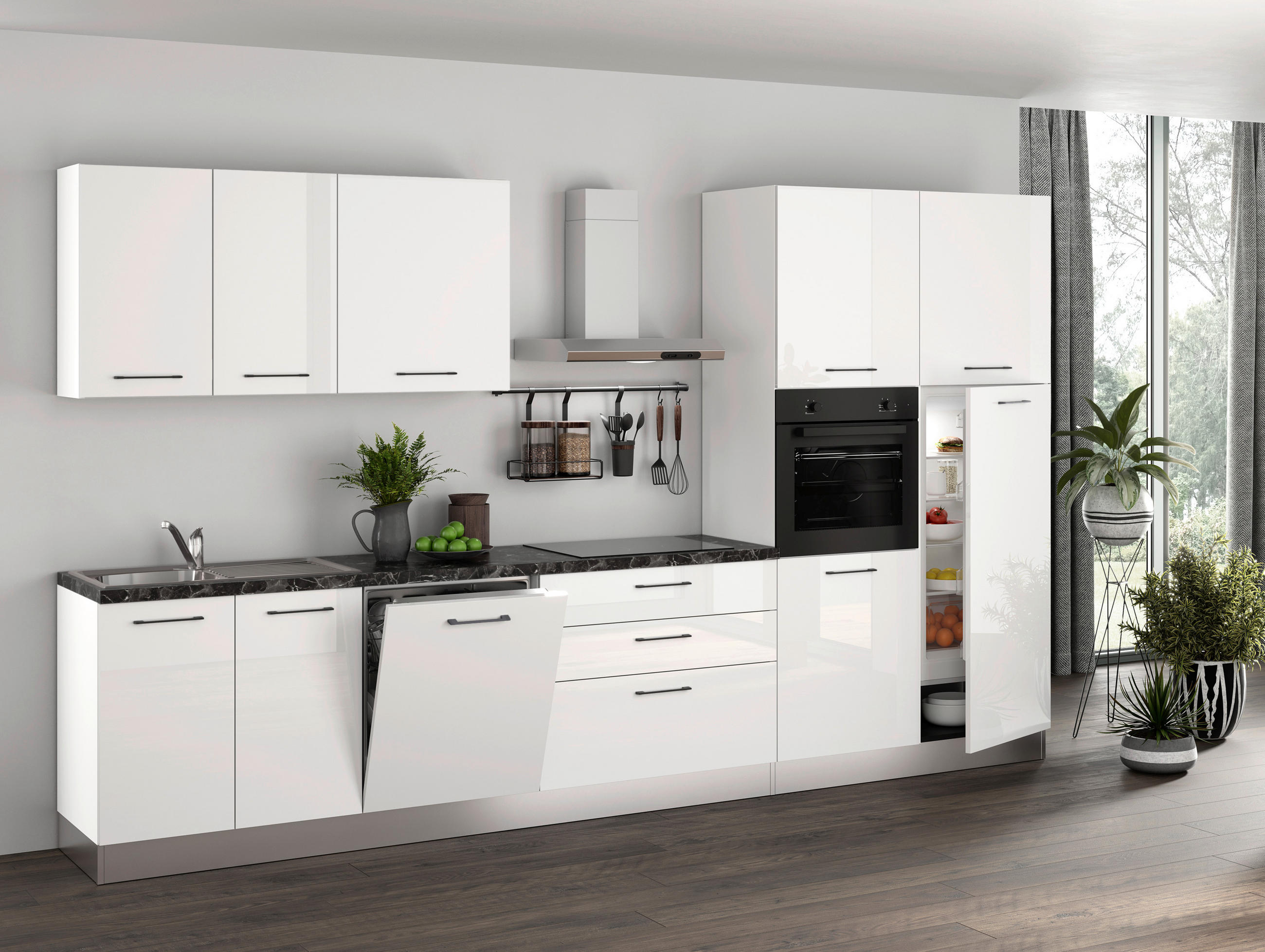 KUHINJSKI BLOK - magnolija/temno siva, Moderno, kovina/umetna masa (350/216/60cm) - Italstyle