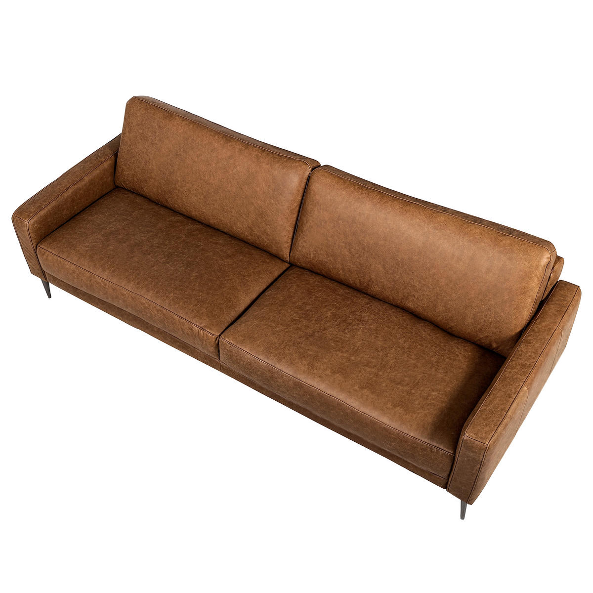 3,5-SITZER SPRING in Lederlook Echtleder Braun  - Schwarzchrom/Braun, Design, Leder/Textil (207/85/92cm) - Livetastic