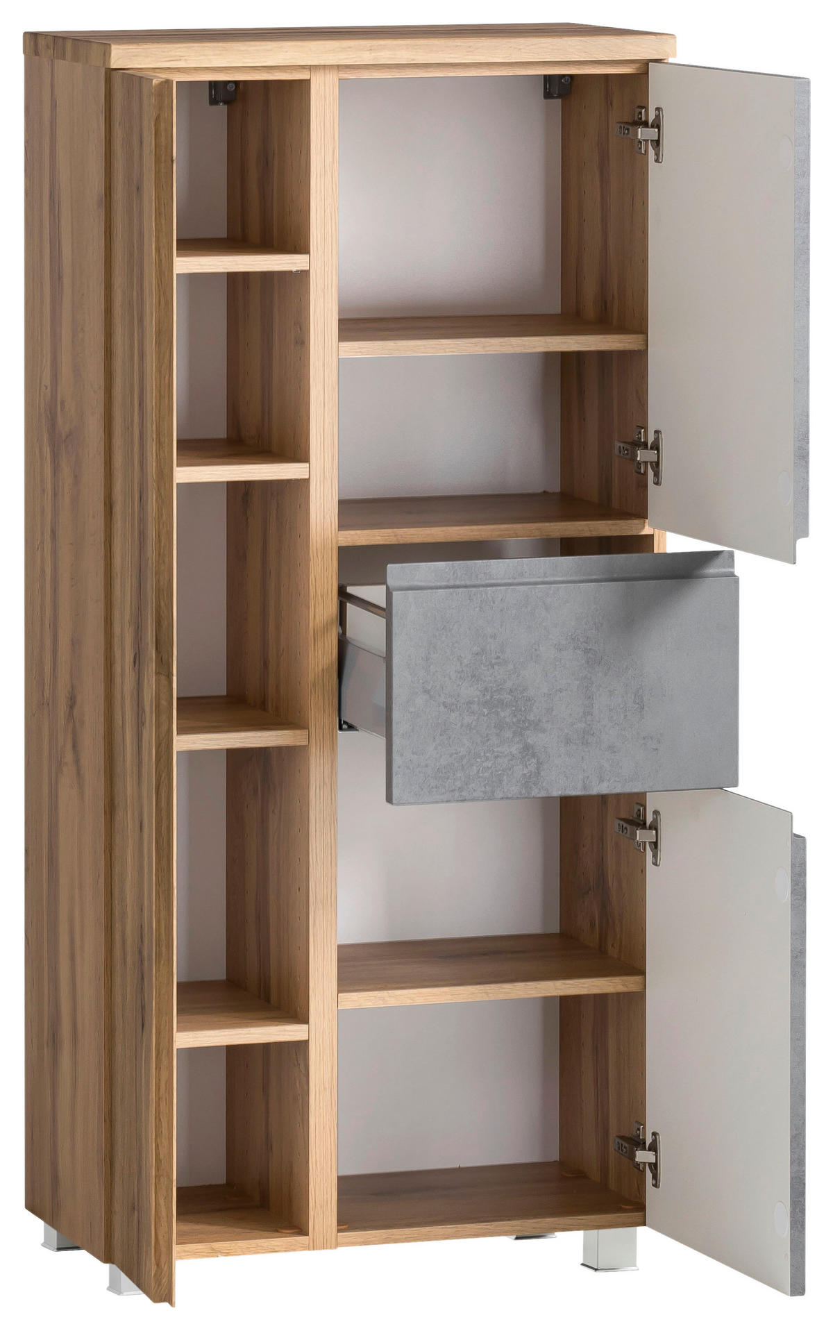 MIDISCHRANK 65/130/35 cm  - Silberfarben/Eiche Wotan, Modern, Holzwerkstoff/Kunststoff (65/130/35cm) - Held