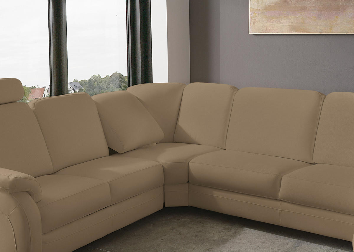 WOHNLANDSCHAFT  in Echtleder Khaki  - Khaki/Alufarben, KONVENTIONELL, Leder/Metall (239/329/165cm) - Beldomo Premium