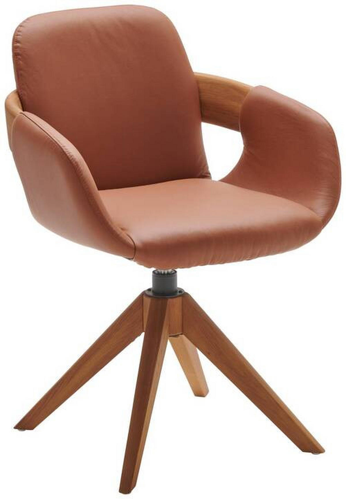 ARMLEHNSTUHL  in Echtleder pigmentiert  - Eichefarben/Cognac, Natur, Leder/Holz (60/86/60cm) - Valnatura