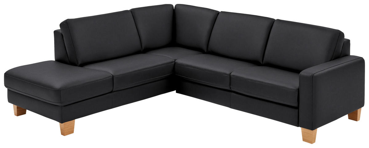 ECKSOFA in Echtleder Anthrazit  - Eiche Bianco/Anthrazit, Konventionell, Leder/Holz (235/257cm) - Valdera