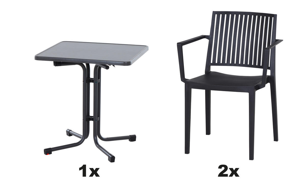 GARTENGARNITUR 3-teilig  - Anthrazit, Basics, Holzwerkstoff/Kunststoff (70/80/70cm) - Siena Garden