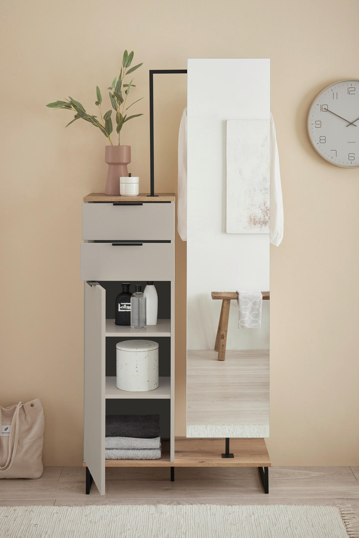 HOCHSCHRANK 78/200/35 cm  - Kaschmir/Eichefarben, KONVENTIONELL, Glas/Holzwerkstoff (78/200/35cm) - home24