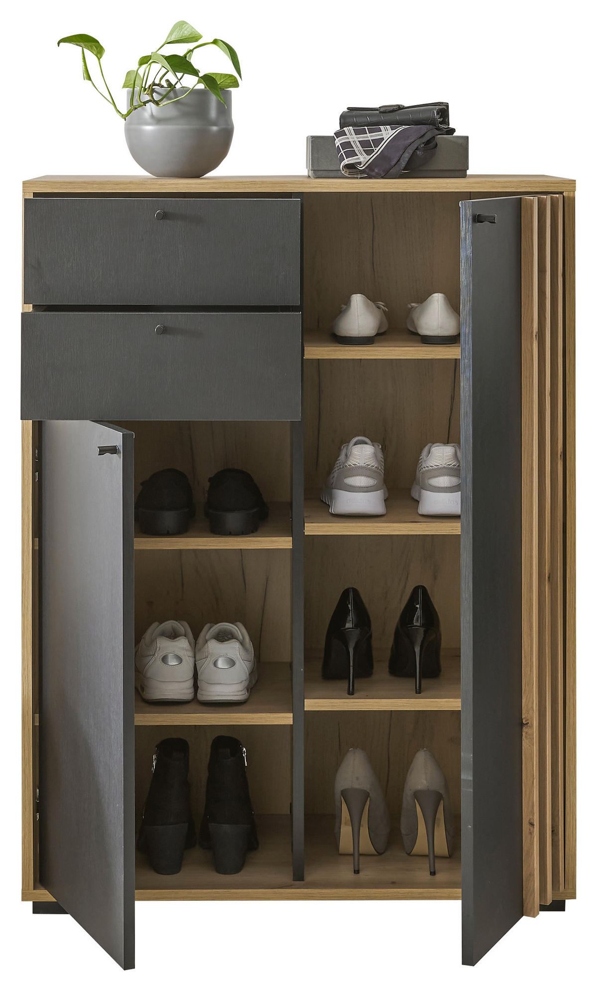SCHUHSCHRANK 80/105/38 cm  - Schwarz/Eiche Artisan, Design, Holzwerkstoff/Kunststoff (80/105/38cm) - Carryhome