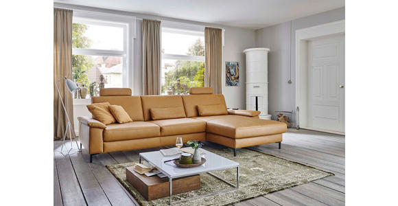 ECKSOFA Latina Plus in Echtleder Currygelb  175/334 cm  - Currygelb/Schwarz, Design, Leder/Metall (175/334cm) - Dieter Knoll