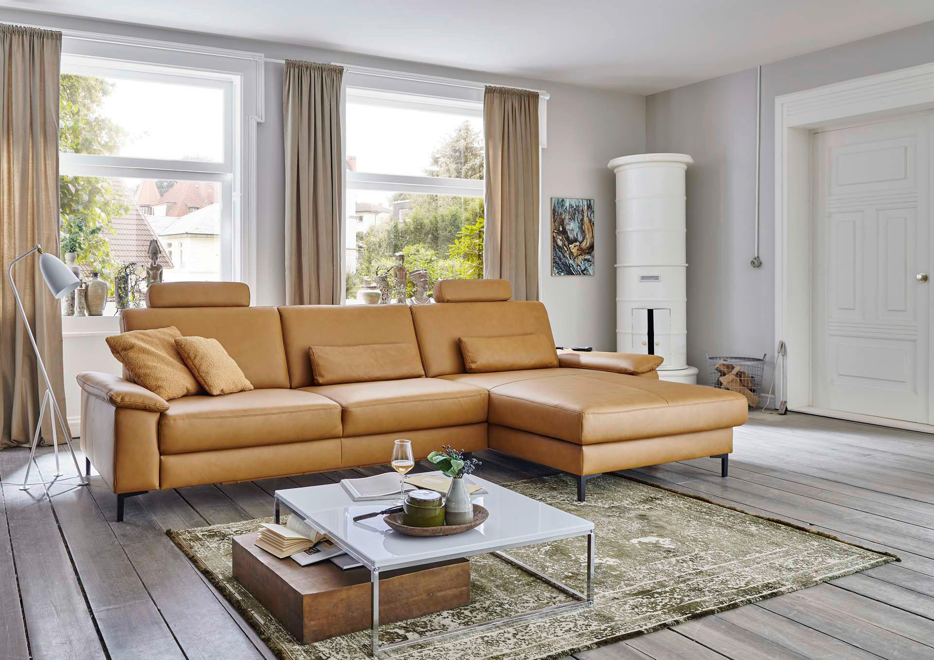 Thumbnail - Dieter Knoll Ecksofa Latina Plus, Currygelb, Leder, Echtleder, Rindleder, 3-Sitzer, Ottomane links, L-Form, 334x175 cm, ...