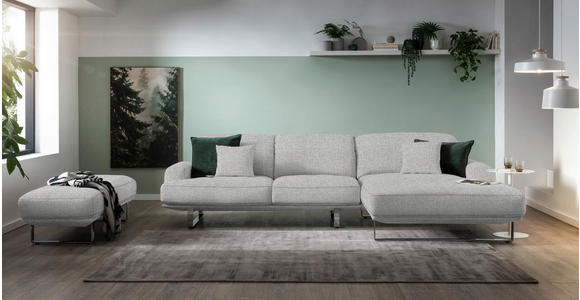 ECKSOFA in Flachgewebe Hellgrau 304/184 cm - Chromfarben/Hellgrau, Design, Textil/Metall (304/184cm) - Dieter Knoll