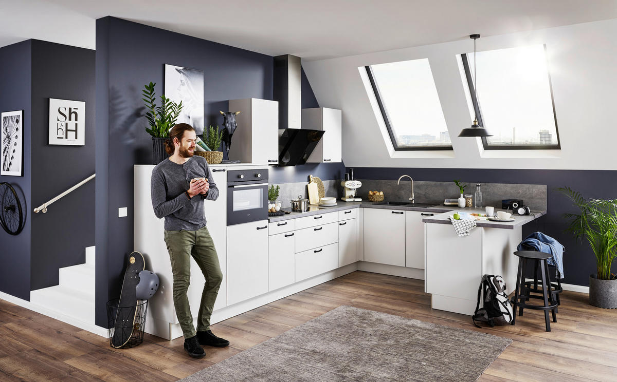 EINBAUKÜCHE UNO  - Creme/Schwarz, Design, Holzwerkstoff/Metall - Moderano