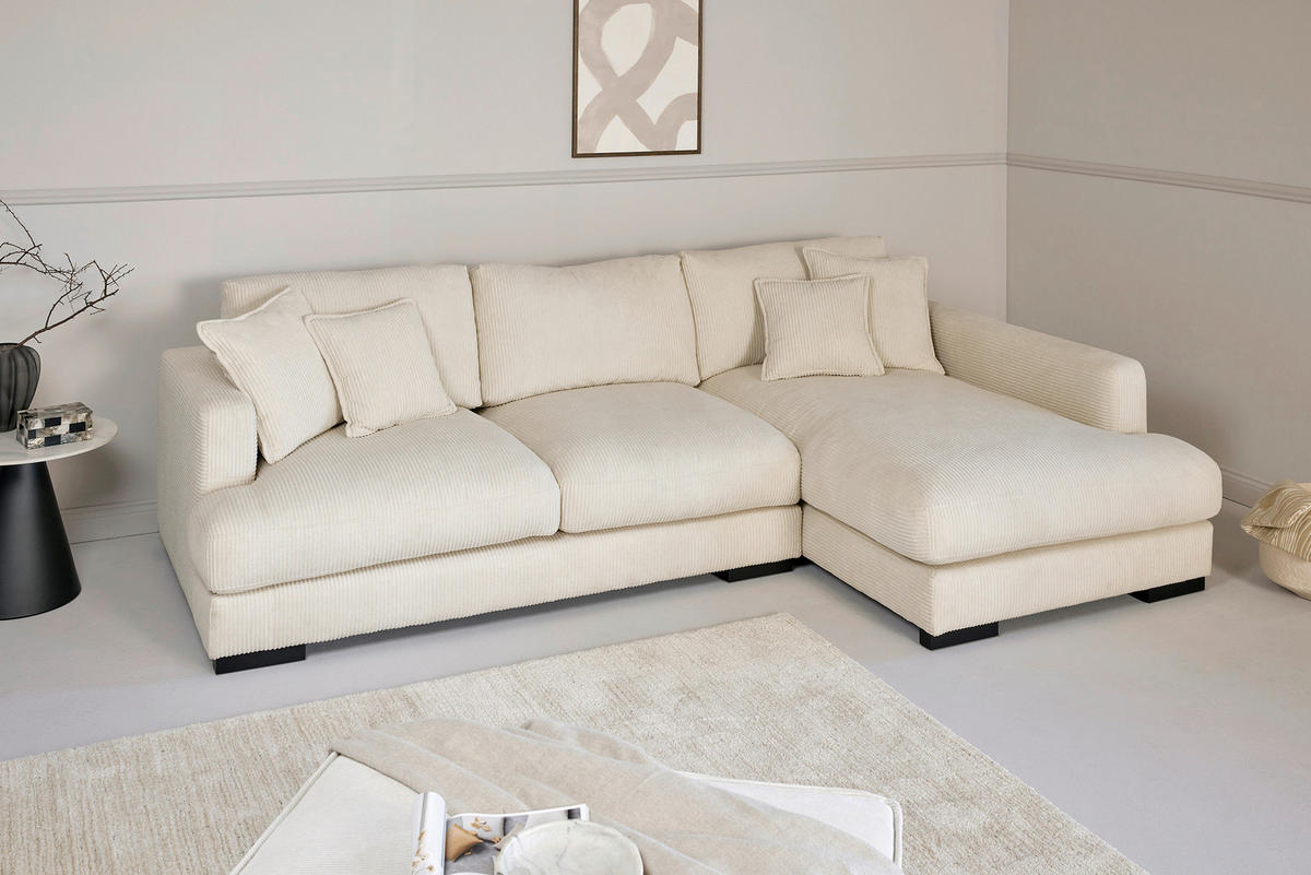 ECKSOFA  RELAX ASPEN CORNER M-R EU Weiß, Ecru Cord  - Ecru/Schwarz, MODERN, Holz/Textil (271/166cm) - Livetastic