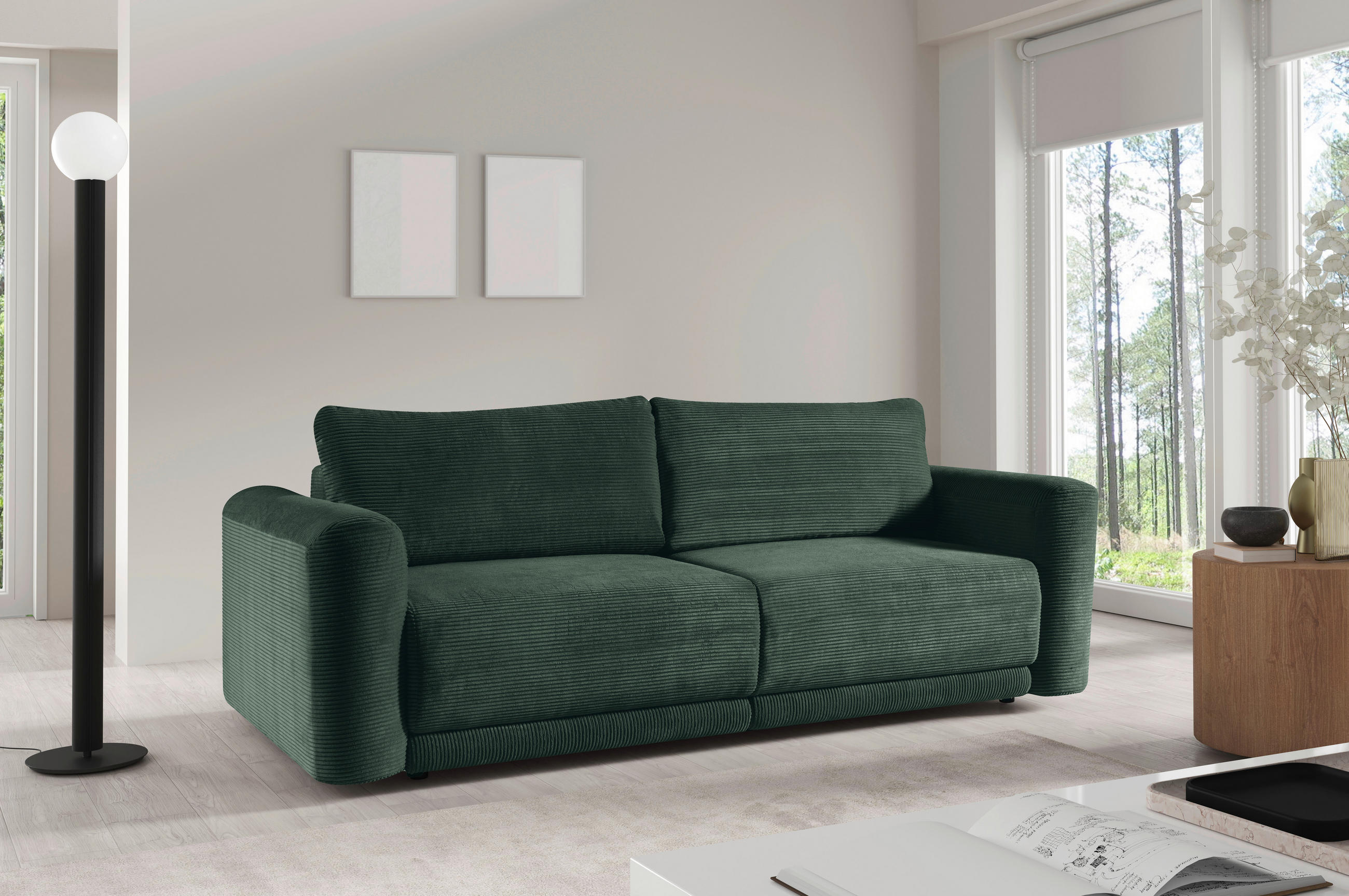 SCHLAFSOFA NORMAN in gerippt Grün  - Schwarz/Grün, Design, Kunststoff/Textil (252/93/167cm) - Livetastic