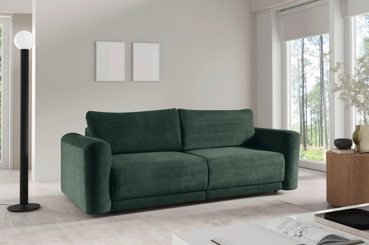 SCHLAFSOFA NORMAN in gerippt Grün  - Schwarz/Grün, Design, Kunststoff/Textil (252/93/167cm) - Livetastic