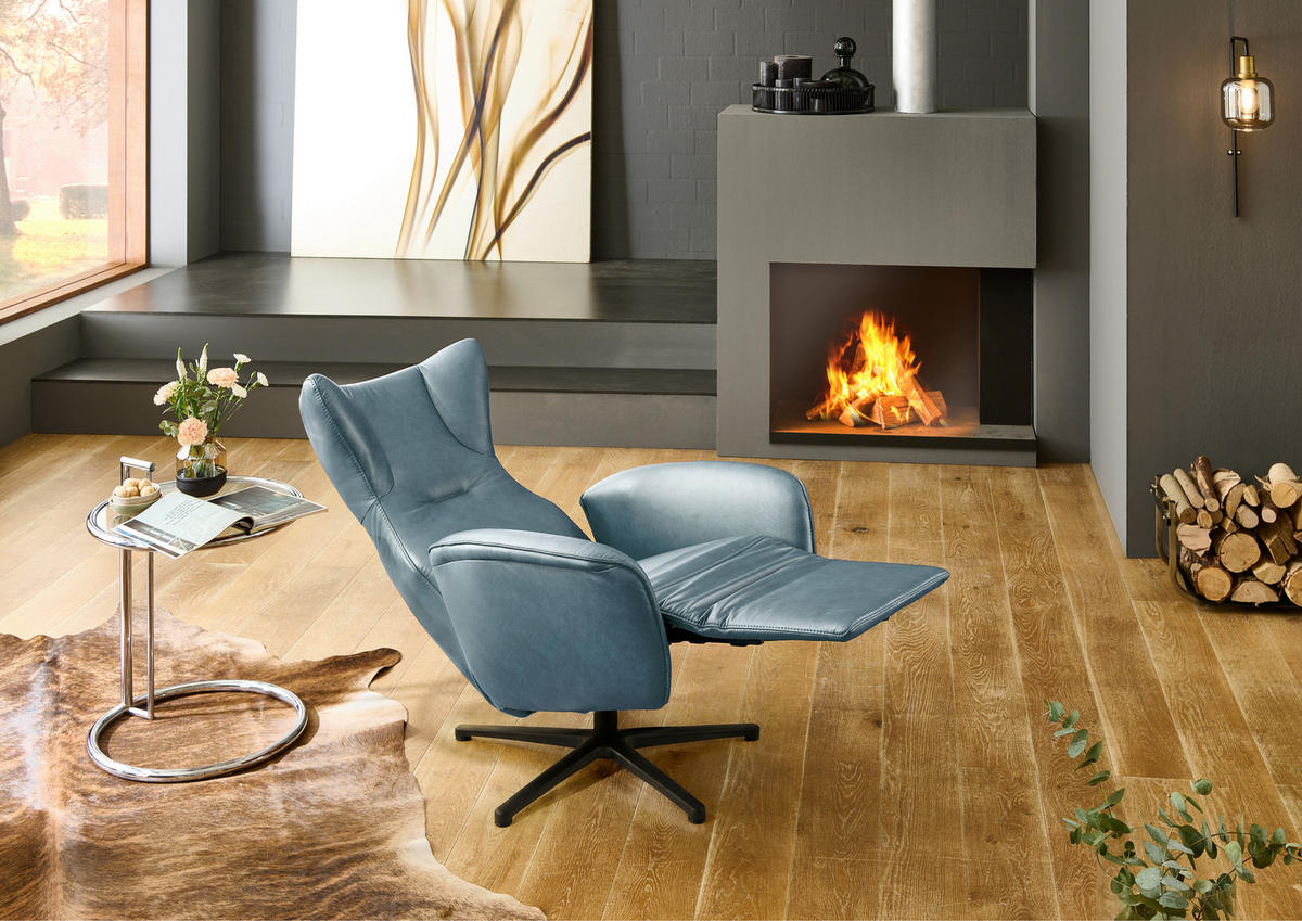 RELAXSESSEL Leder Blaugrau  - Blaugrau/Schwarz, Design, Leder/Metall (75/106/86cm) - Valdera