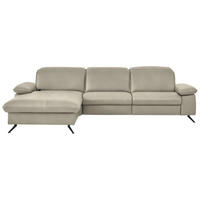 ECKSOFA  Echtleder Ecru  - Ecru/Schwarz, Design, Leder/Metall (169/307cm) - Beldomo Premium