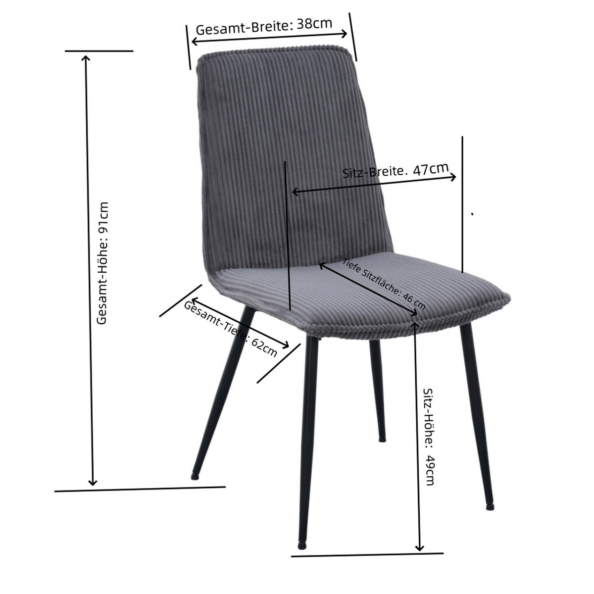 VIERFUSSSTUHL - Schwarz/Grau, MODERN, Textil/Metall (47/91/61,5cm) - Livetastic