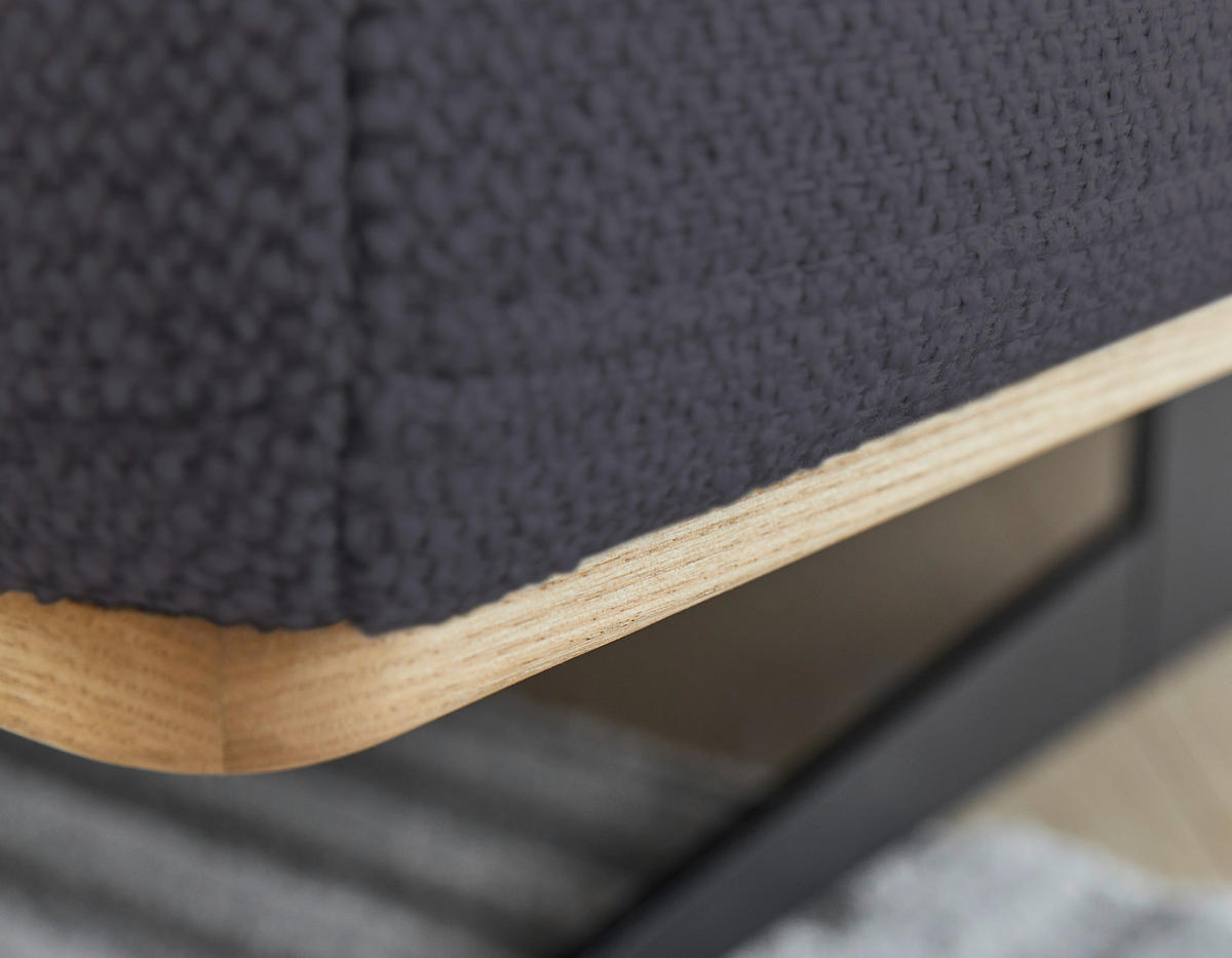 ECKSOFA in Struktur Dunkelblau  - Eichefarben/Schwarz, Design, Holz/Textil (163/305cm) - Novel