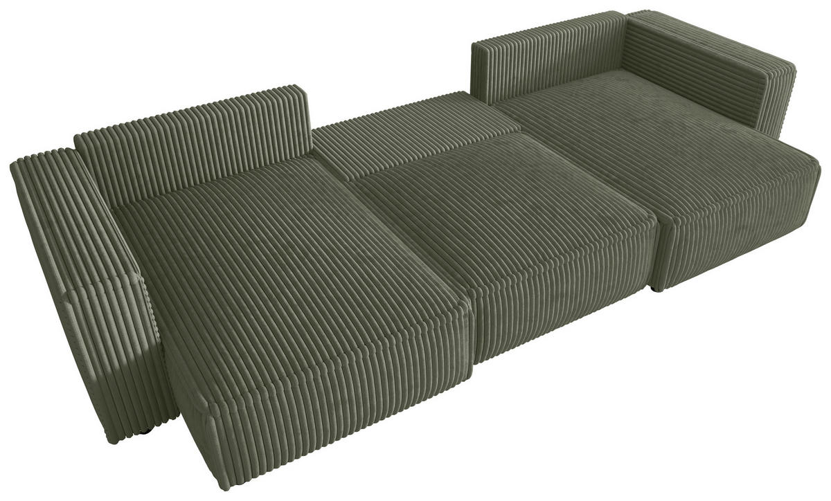 WOHNLANDSCHAFT Olivgrün Cord  - Schwarz/Olivgrün, MODERN, Kunststoff/Textil (153/350/153cm) - Xora