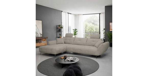 ECKSOFA Taupe Chenille Armlehnenkissen, Rücken echt, Sitztiefenverstellung  - Taupe/Schwarz, KONVENTIONELL, Textil/Metall (215/313cm) - Hom`in