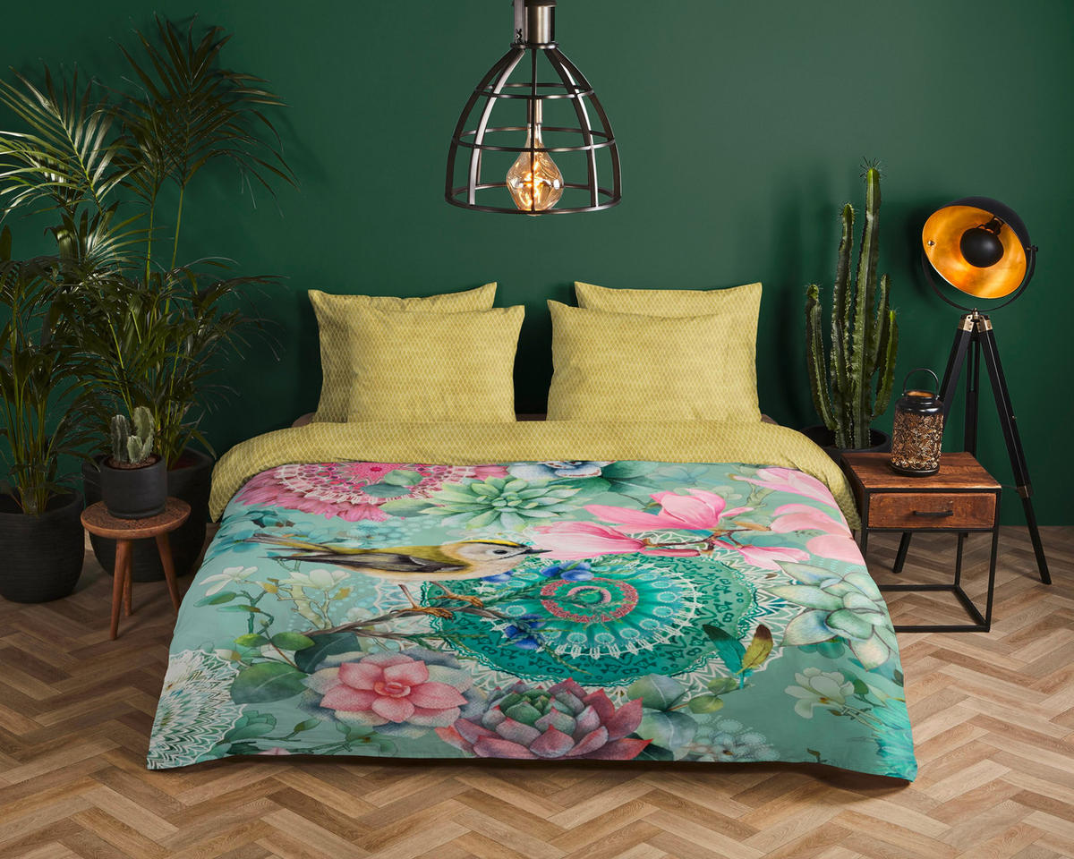 BETTWÄSCHE HIP Satin 140/200 cm  - Hellgelb/Mintgrün, Design, Textil (140/200cm)