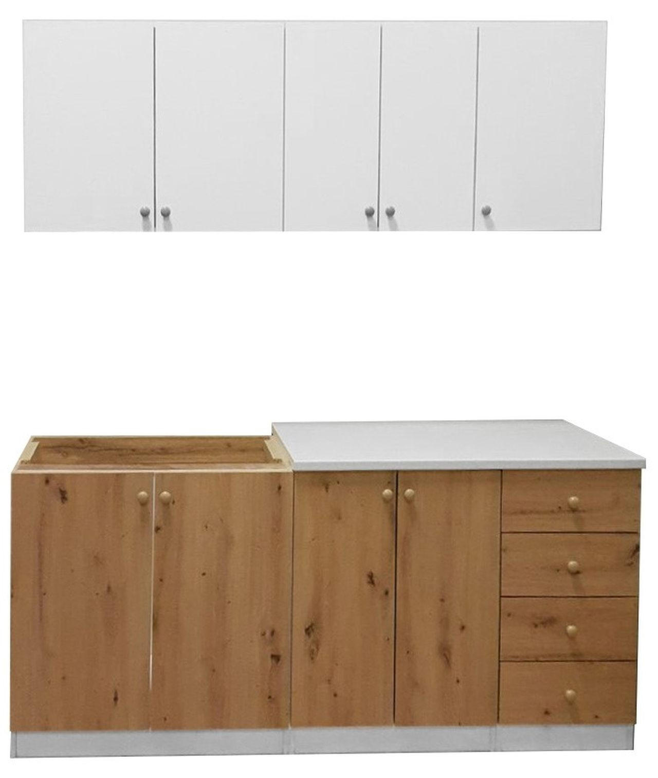KUHINJSKI BLOK BREZ APARATOV - barve hrasta/bela, Konvencionalno, umetna masa/leseni material (180cm)