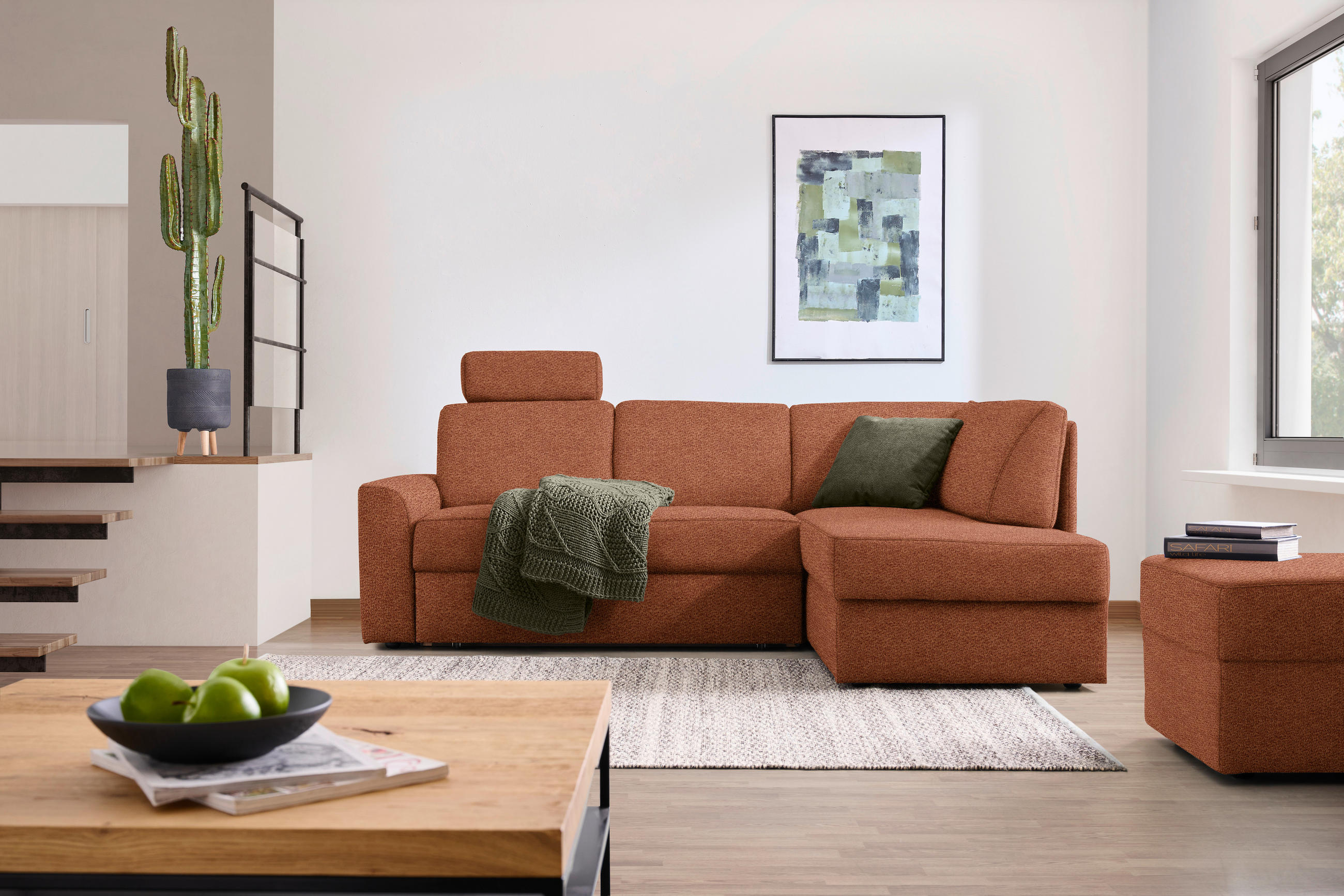 ECKSOFA in Webstoff Orange  224/165 cm  - Schwarz/Orange, KONVENTIONELL, Kunststoff/Textil (224/165cm) - Xora
