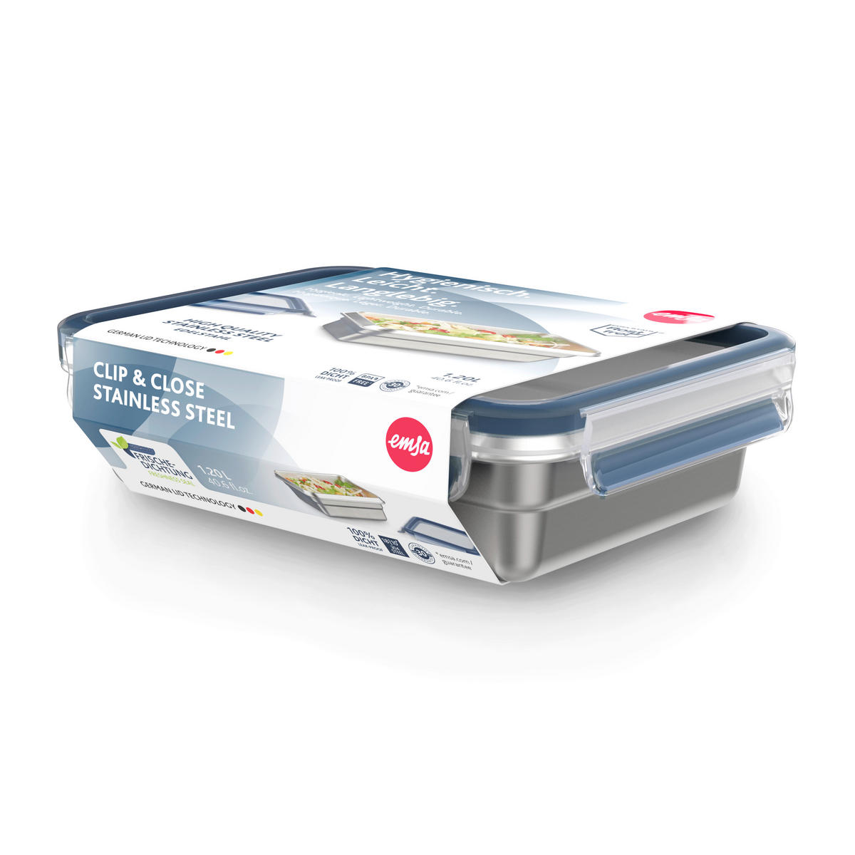 FRISCHHALTEDOSE CLIP & CLOSE STAINLESS STEEL 1,2 L  - Edelstahlfarben/Transparent, Basics, Kunststoff/Metall (23,0/17,0/6,0cm) - Emsa