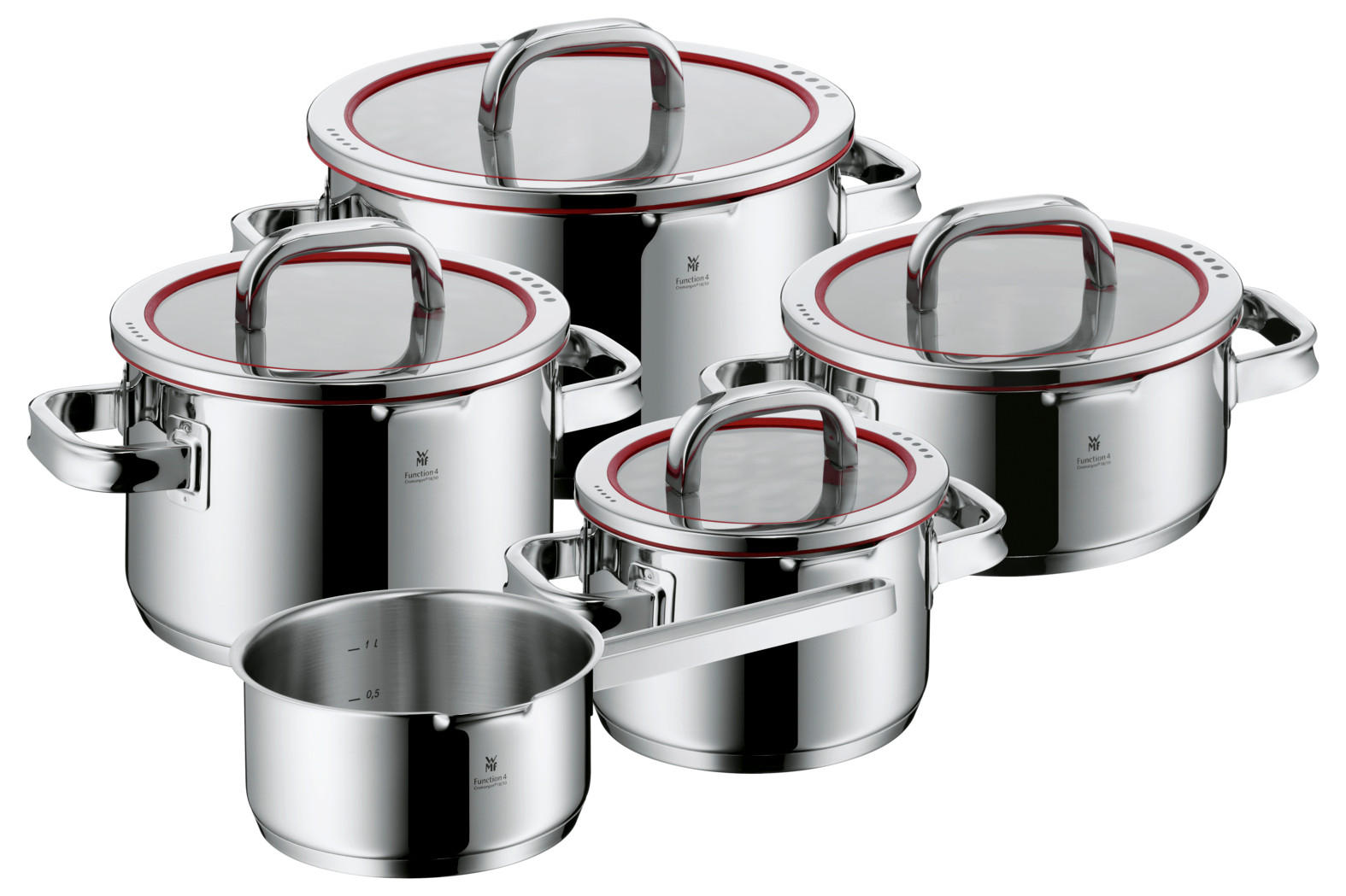 KOCHTOPFSET FUNCTION 4 5-teilig  - Edelstahlfarben, Basics, Glas/Metall - WMF