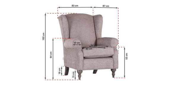 OHRENSESSEL Chenille Braun  - Braun/Grau, KONVENTIONELL, Holz/Textil (83/102/87cm) - Carryhome