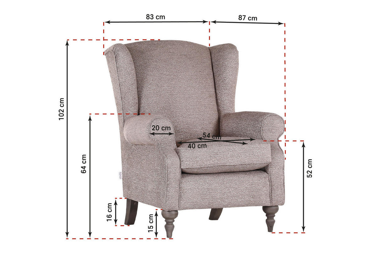 OHRENSESSEL Chenille Braun  - Braun/Grau, KONVENTIONELL, Holz/Textil (83/102/87cm) - Carryhome