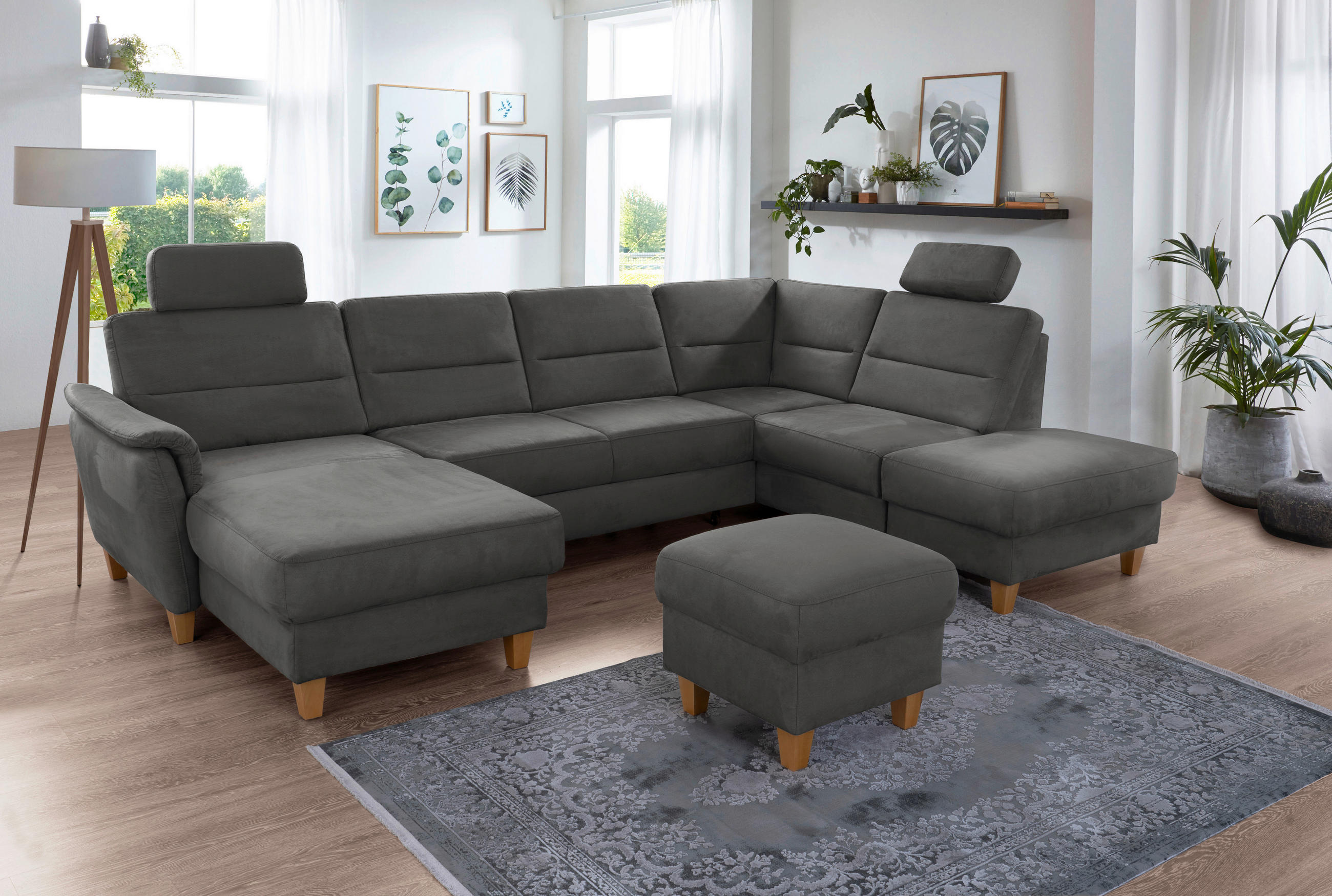 WOHNLANDSCHAFT in Mikrofaser Grau  - Eichefarben/Grau, Konventionell, Holz/Textil (163/308/212cm) - Sit & More