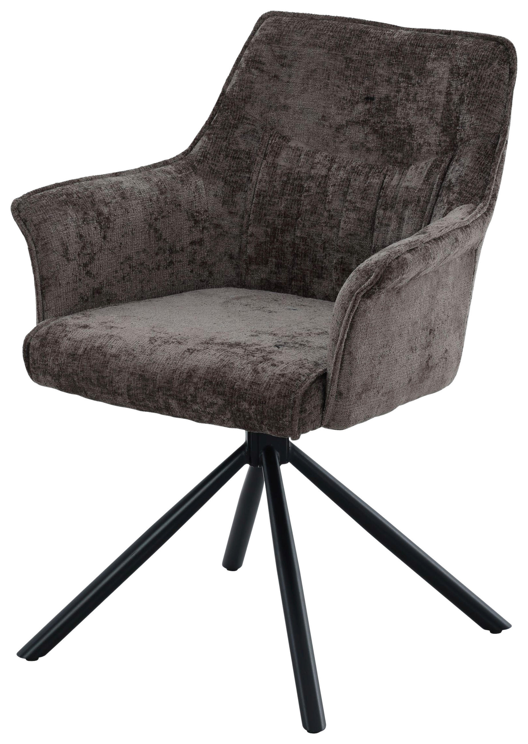 ARMLEHNSTUHL  Sitzfläche 360° drehbar, inklusive Armlehnen Chenille  Braun, Schwarz  - Schwarz/Braun, MODERN, Textil/Metall (62/86/63cm) - Livetastic