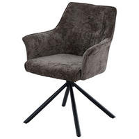 ARMLEHNSTUHL  Sitzfläche 360° drehbar, inklusive Armlehnen Chenille  Braun, Schwarz  - Schwarz/Braun, MODERN, Textil/Metall (62/86/63cm) - Livetastic