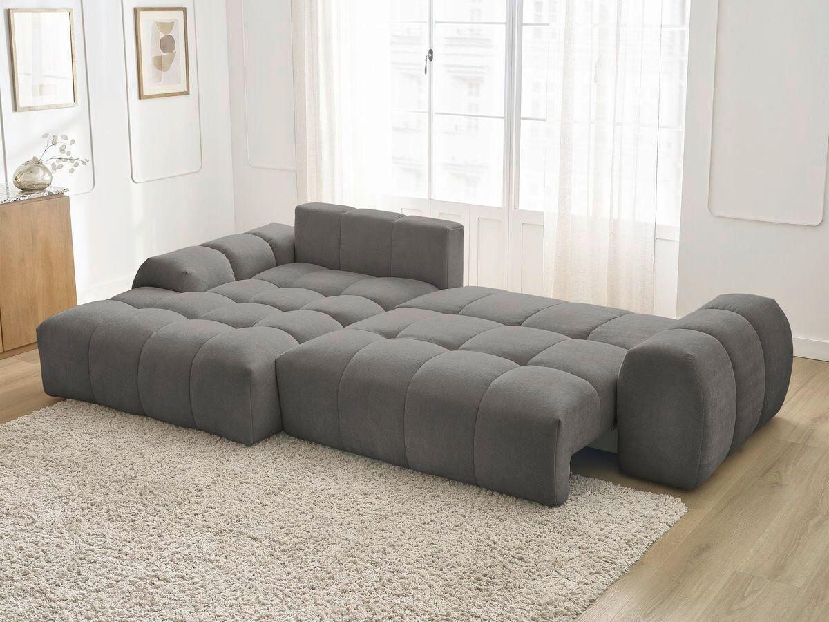 ECKSCHLAFSOFA EVEREST  mit Rücken echt, Armteil links, Armteil rechts Struktur Dunkelgrau  - Dunkelgrau/Schwarz, MODERN, Kunststoff/Textil (180/318cm) - Livetastic